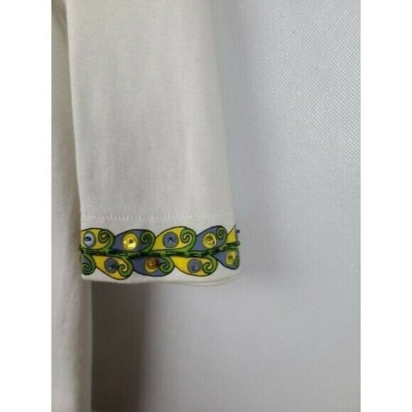 Vintage Lisa Ashley Womens Wearable Art Fish Cardigan Large White Embroidered - Picture 5 of 11